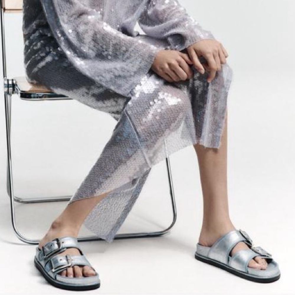 ZARA buckle shimmer denim sandals